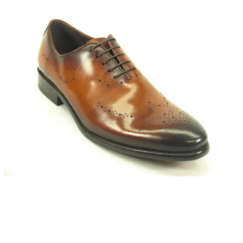 Mens Carrucci Whole Cut Leather Medallion Dress Shoe in Cognac sold by Alberto Nardoni