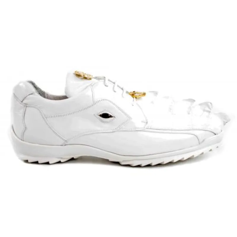 Belvedere Vasco White Genuine Hornback Crocodile Soft Calf Casual Sneakers with Eyes sold by Alberto Nardoni
