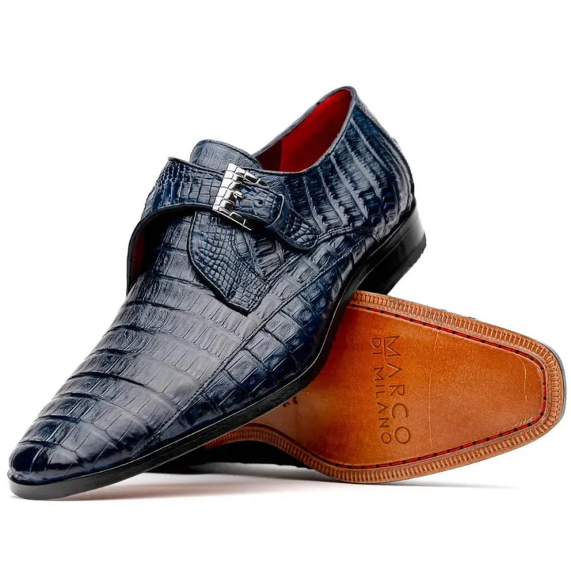 Marco Di Milano Rovigo Men's Shoes Navy Exotic Crocodile Skin Single Monk-strap Loafers sold by Alberto Nardoni