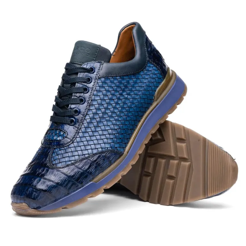 Marco Di Milano Roma Men's Shoes Navy Genuine Caiman Crocodile / Woven Leather Fashion Sneakers sold by Alberto Nardoni