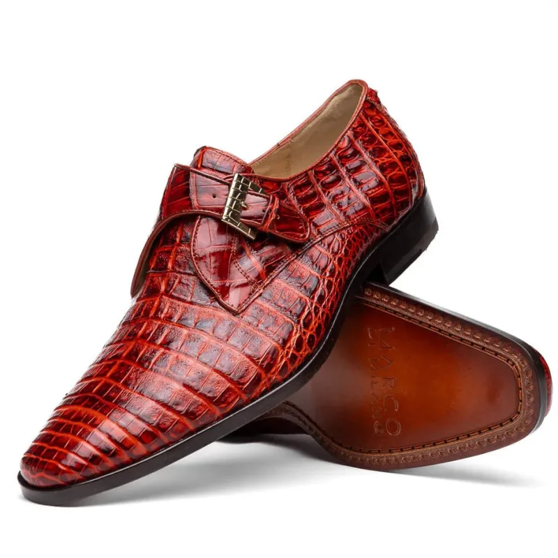 Marco Di Milano Rovigo Men's Shoes Rustic Cognac Genuine Caiman Crocodile Dress Monk Strap Loafers sold by Alberto Nardoni