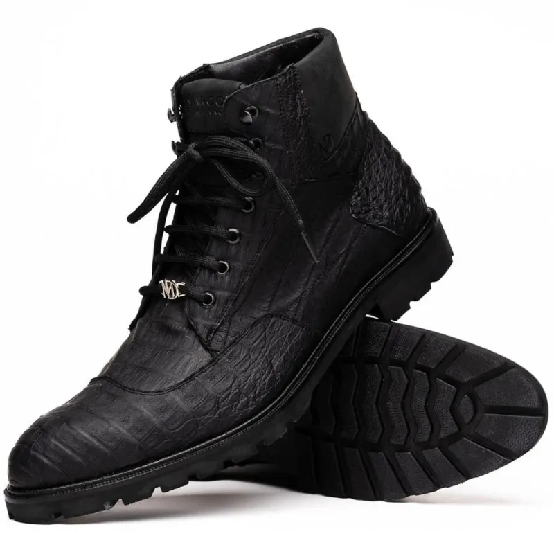 Marco Di Milano Leoni Men's Shoes Oil Black Genuine Caiman Crocodile Rugged Boots sold by Alberto Nardoni
