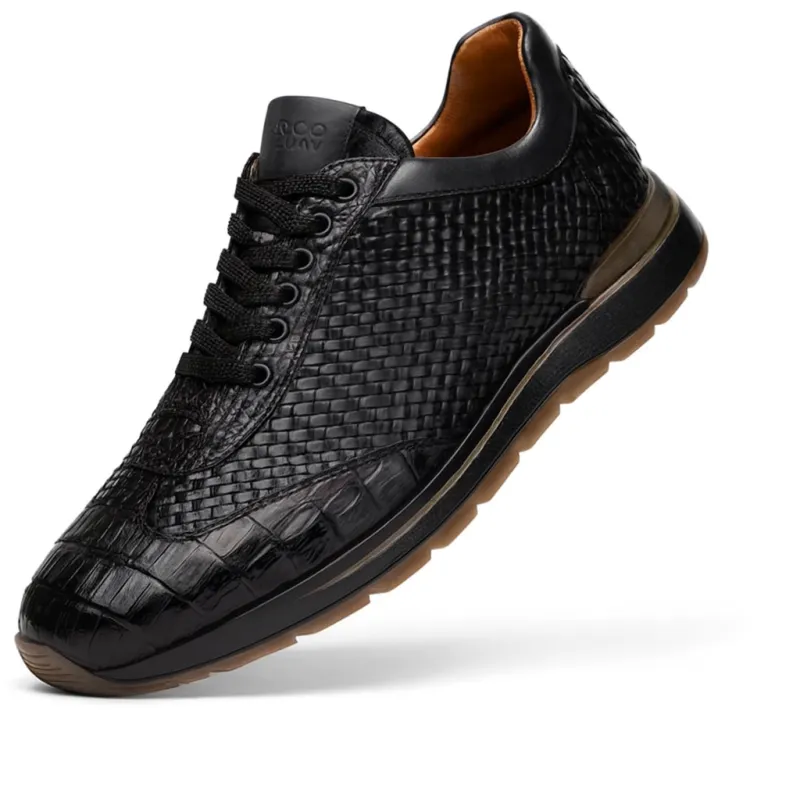 Marco Di Milano Roma Men's Shoes Black Genuine Caiman Crocodile / Woven Leather Fashion Sneakers sold by Alberto Nardoni