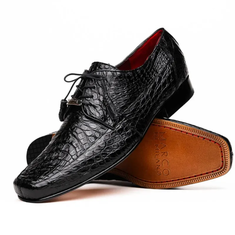 Marco Di Milano Leonardo Men's Shoes Black Genuine Caiman Crocodile Dress Derby Oxfords sold by Alberto Nardoni