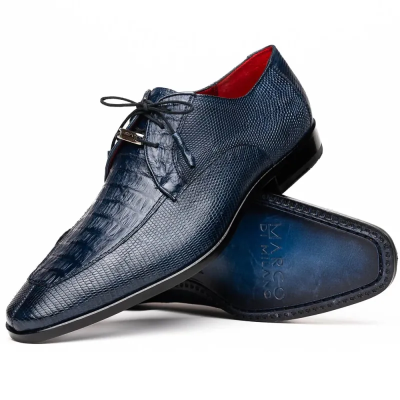 Marco Di Milano Merida Navy Blue Oxfords Lizard & Caiman Crocodile Shoes sold by Alberto Nardoni