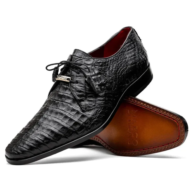Marco Di Milano Lacio Men's Shoes Black Genuine Caiman Crocodile Dress Derby Oxfords sold by Alberto Nardoni