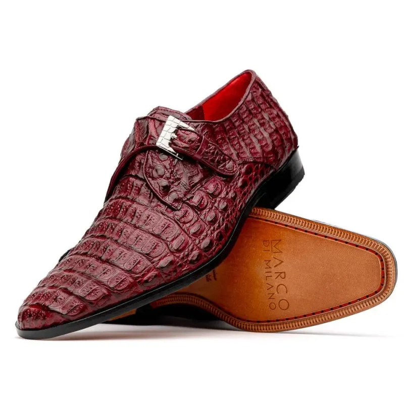 Marco Di Milano Rovigo Men's Shoes Wine Exotic Crocodile Skin Single Monk-strap Loafers sold by Alberto Nardoni