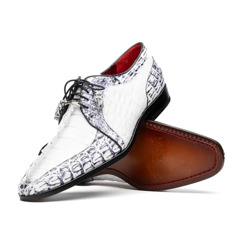 Marco Di Milano Caribe Men's Shoes White & Newspaper Genuine Hornback Caiman Crocodile Dress Derby Oxfords sold by Alberto Nardoni