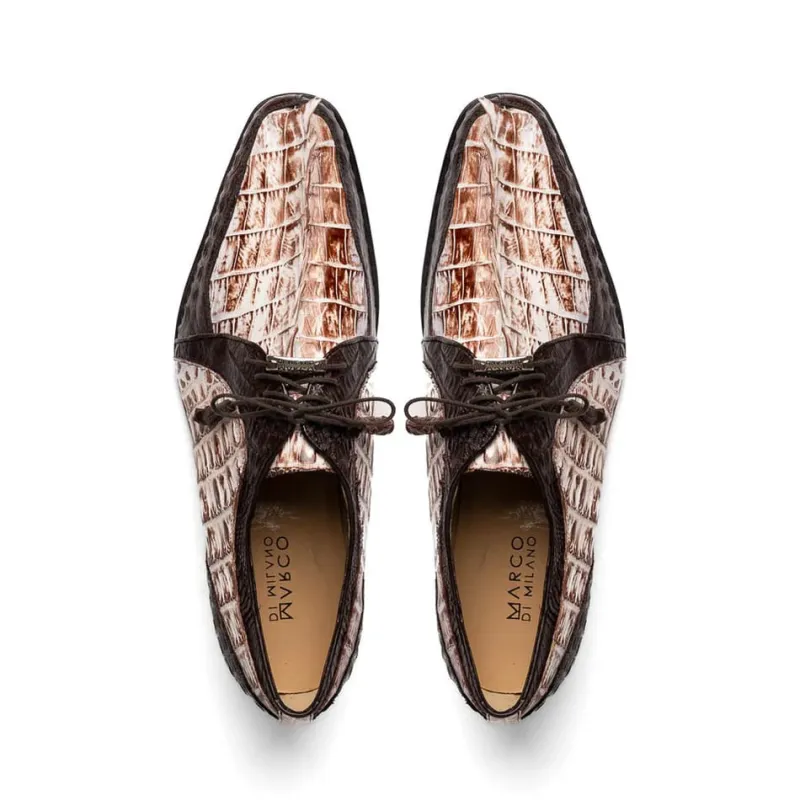 Marco Di Milano Caribe Men's Shoes Rustic White & Brown Genuine Hornback Caiman Crocodile Dress Derby Oxfords sold by Alberto Nardoni