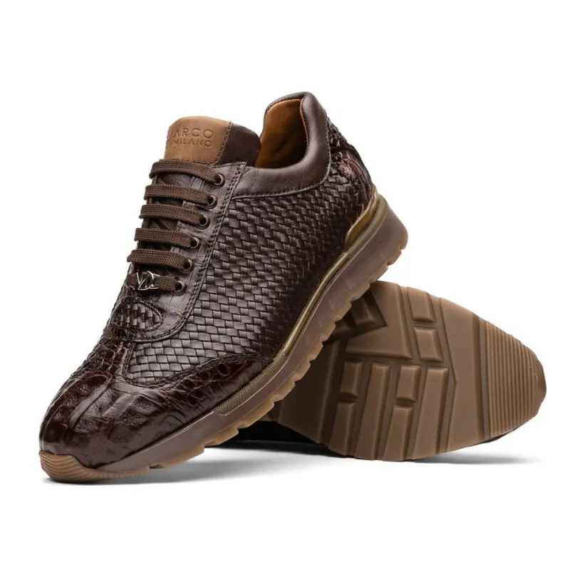 Marco Di Milano Roma Men's Shoes Brown Woven Calfskin / Genuine Caiman Crocodile Fashion Sneaker sold by Alberto Nardoni