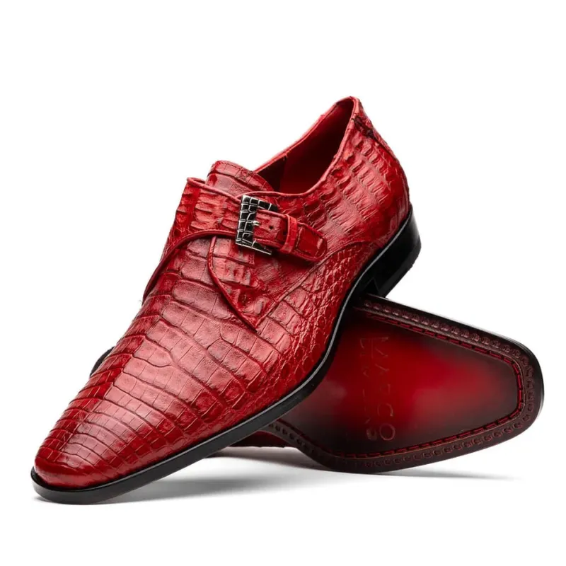 Marco Di Milano Rovigo Men' Shoes Red Genuine Caiman Crocodile Dress Single Monk-strap Loafers sold by Alberto Nardoni