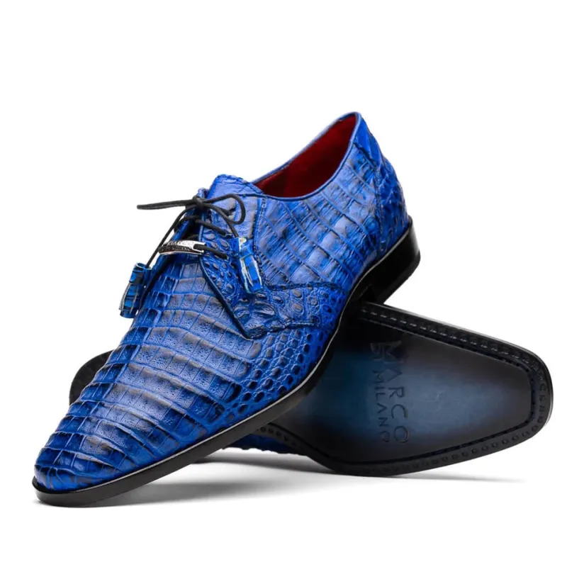 Marco Di Milano Lacio Men's Shoes Electric Blue Genuine Caiman Crocodile Dress Derby Oxfords sold by Alberto Nardoni