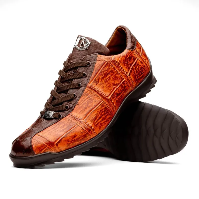 Marco Di Milano Saulo Men's Shoes Brandy & Brown Exotic Ostich / Alligator Casual Sneakers sold by Alberto Nardoni