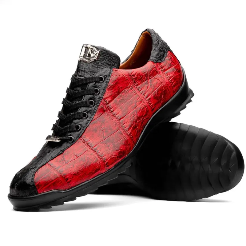 Marco Di Milano Saulo Men's Shoes Black & Red Exotic Ostich / Alligator Casual Sneakers sold by Alberto Nardoni