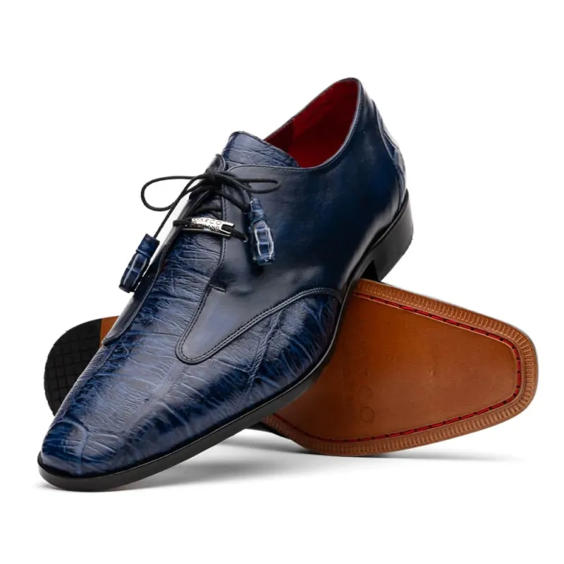 Marco Di Milano Anzio Exotic Alligator & Calfskin Leather Blue Oxfords sold by Alberto Nardoni