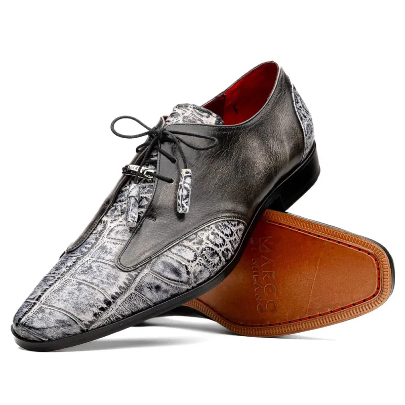 Marco Di Milano Anzio Exotic Alligator & Calfskin Leather Newspaper & Gray Oxfords sold by Alberto Nardoni