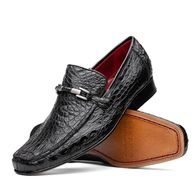 Marco Di Milano Fabro Men's Shoes Black Exotic Crocodile Horsebit Loafers sold by Alberto Nardoni