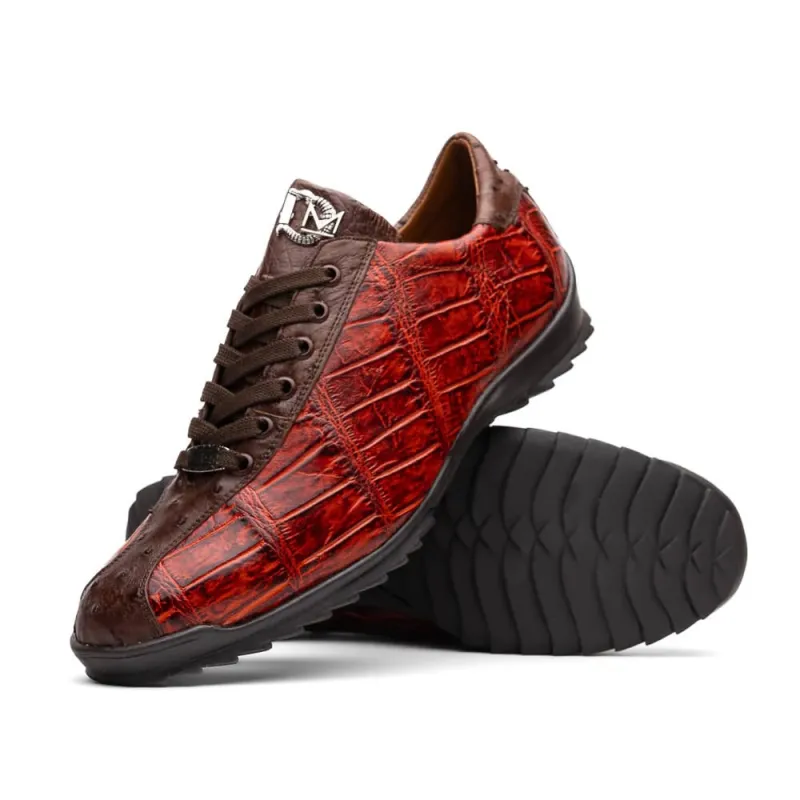 Marco Di Milano Saulo Men's Shoes Cognac Exotic Ostich / Alligator Casual Sneakers sold by Alberto Nardoni