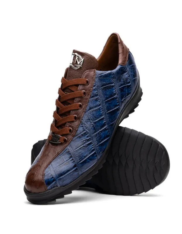 Marco Di Milano Saulo Men's Shoes Blue & Brown Exotic Ostich / Alligator Casual Sneakers sold by Alberto Nardoni