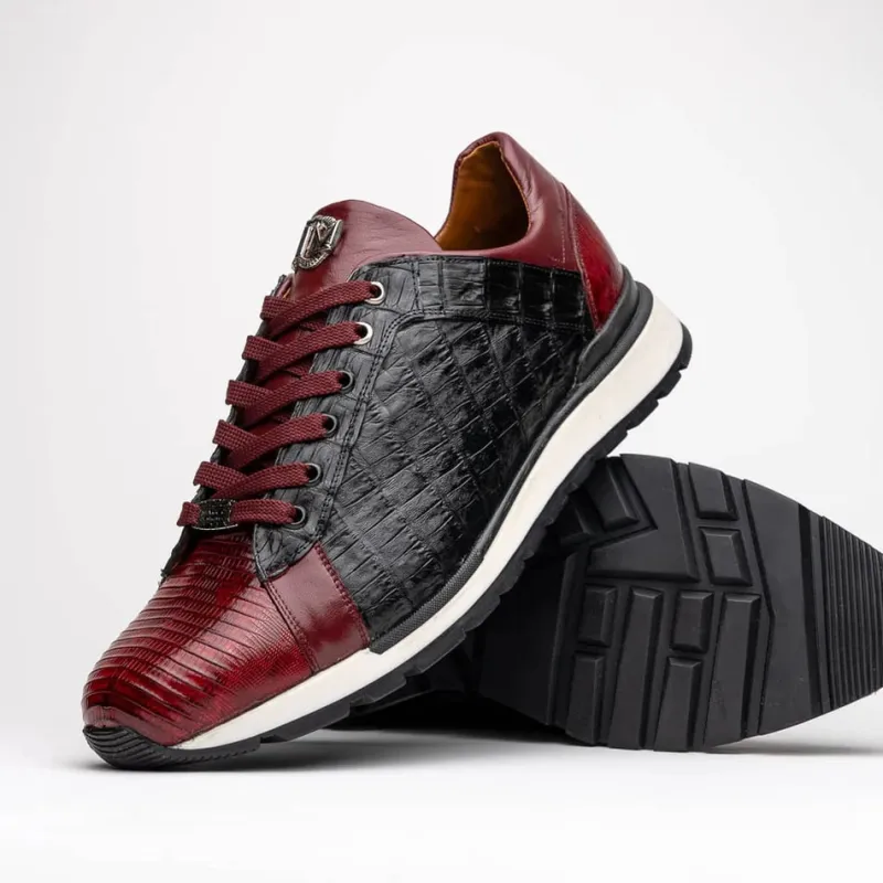 Marco Di Milano Portici Men's Shoes Wine & Black Exotic Lizard / Crocodile Casual Sneakers sold by Alberto Nardoni