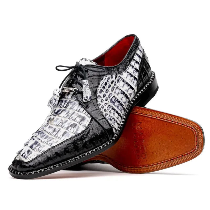 Marco Di Milano Caribe Men's Shoes Newspaper & Black Exotic Hornback Crocodile Skin Derby Oxfords sold by Alberto Nardoni