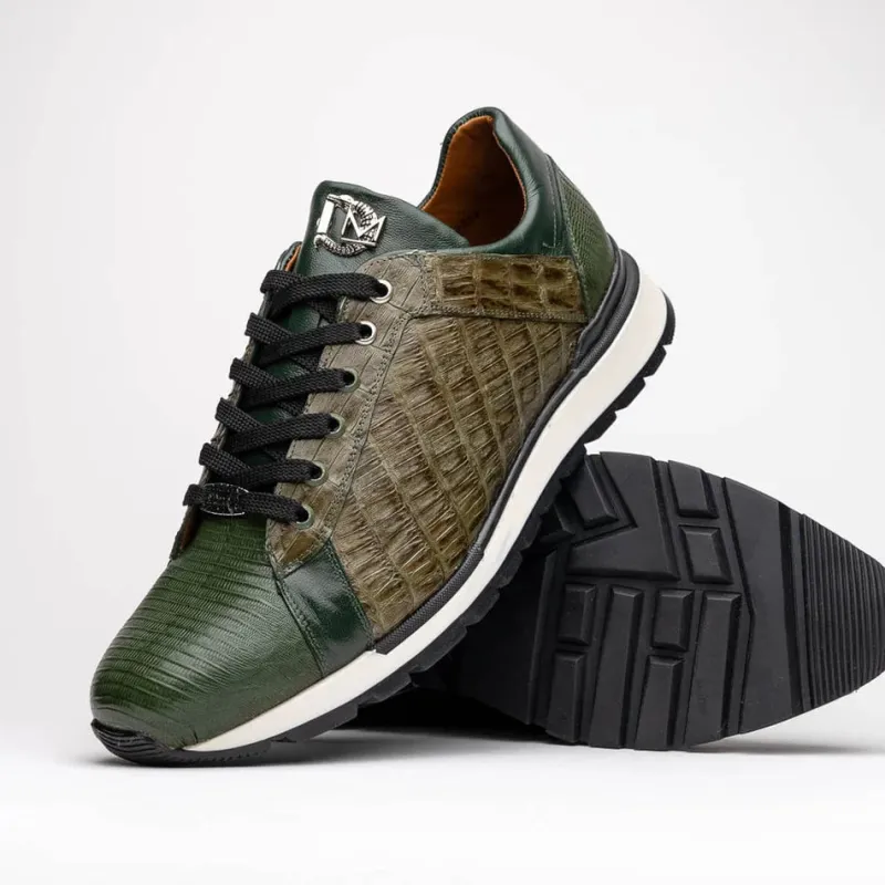 Marco Di Milano Portici Men's Shoes Green & Olive Exotic Lizard / Crocodile Casual Sneakers sold by Alberto Nardoni