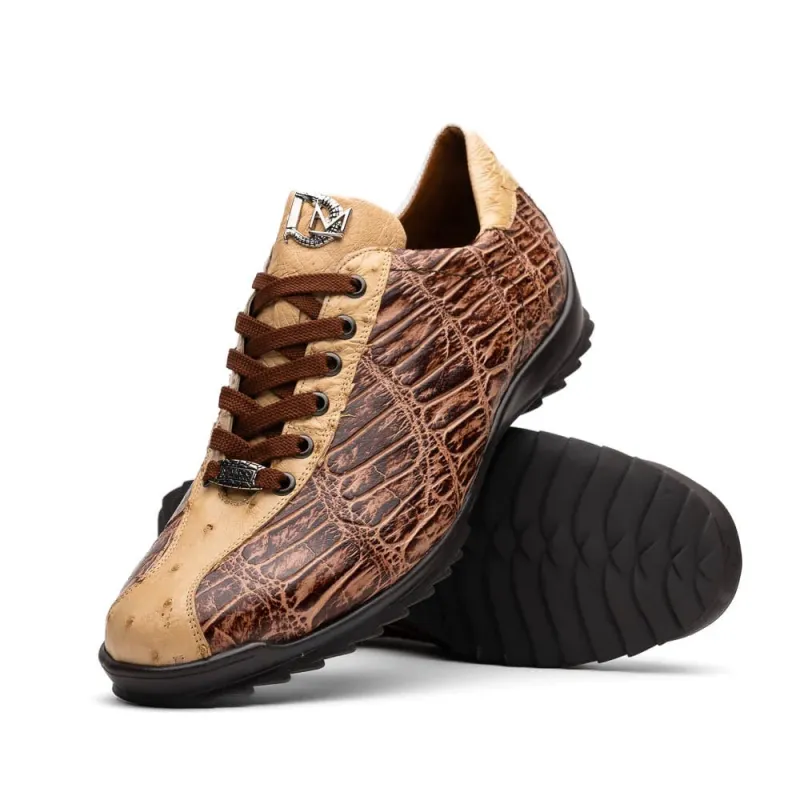 Marco Di Milano Saulo Men's Shoes Orix Beige & Brown Exotic Ostich / Alligator Casual Sneakers sold by Alberto Nardoni