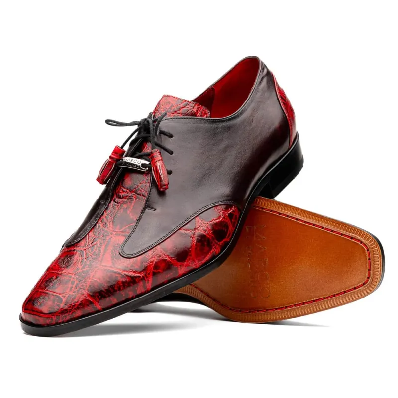 Marco Di Milano Anzio Exotic Alligator & Calfskin Leather Burgundy & Black Oxfords sold by Alberto Nardoni