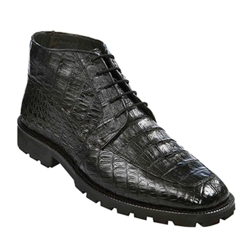 Los Altos Black Genuine Caiman Crocodile Hornback Ankle Boots sold by Alberto Nardoni
