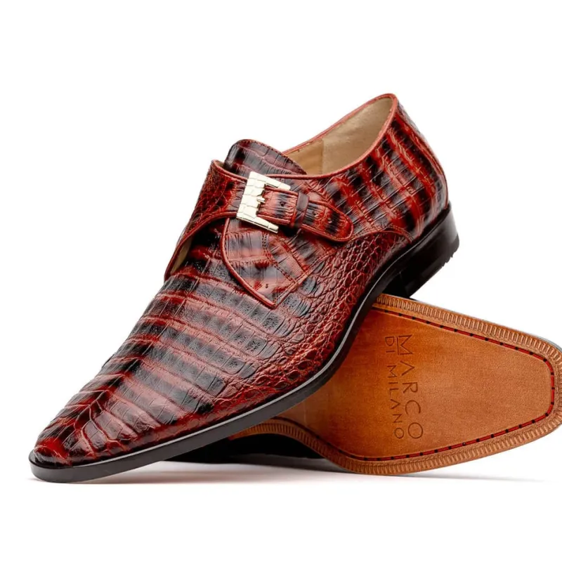 Marco Di Milano Rovigo Men's Shoes Cognac Exotic Crocodile Skin Single Monk-strap Loafers sold by Alberto Nardoni