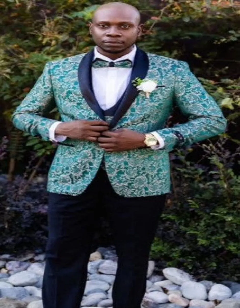 Emerald Green and Gold Paisley Tuxedo Suit - Vested Wedding and Prom For Men sold by Alberto Nardoni