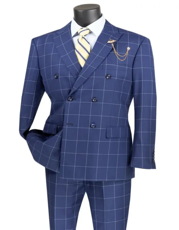 1920's Mens Vested Bold Gangster Vintage Plaid Suit With White Vest in Blue sold by Alberto Nardoni
