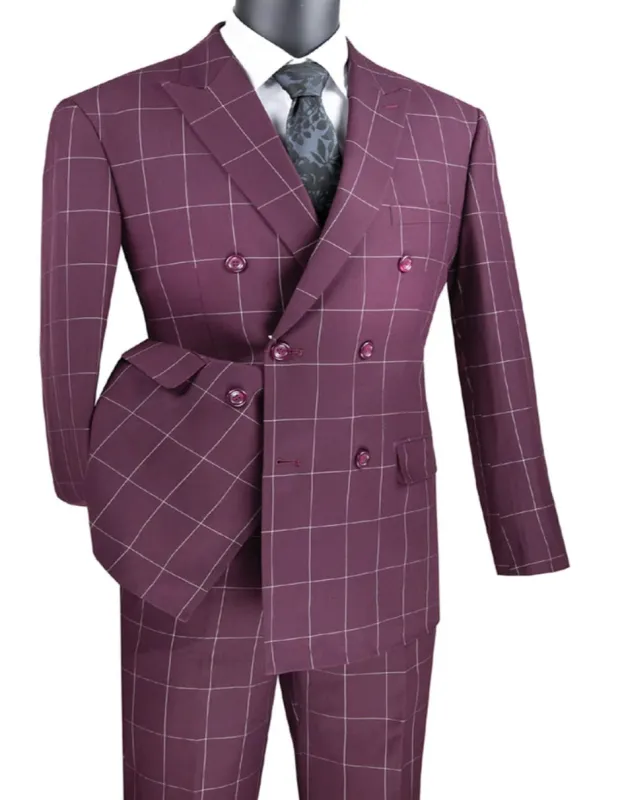1920's Mens Vested Bold Gangster Vintage Plaid Suit With White Vest in Burgundy sold by Alberto Nardoni