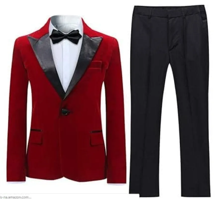 Velvet Suit Tuxedo Suit Jacket and Pants Red (Including Black Pants) sold by Alberto Nardoni