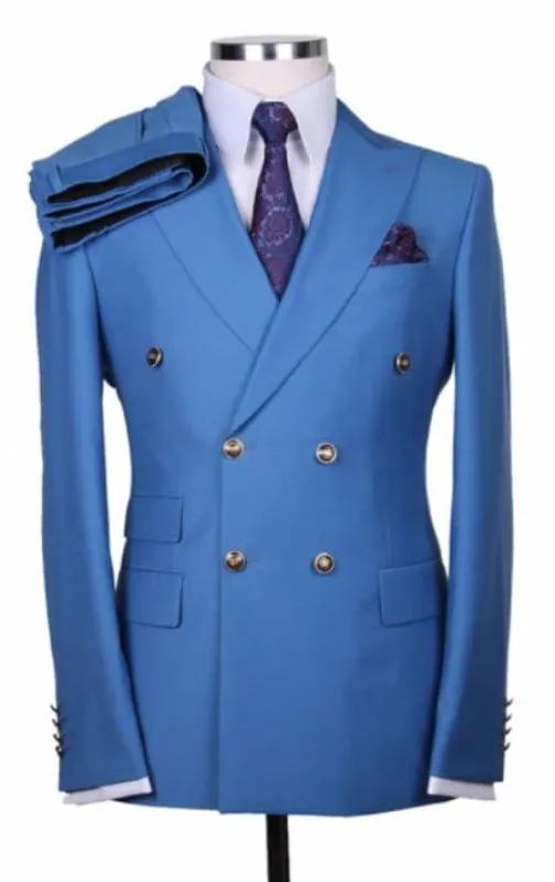 Slim Fitted Cut Mens Double Breasted Blazer - Blue Double Breasted Sport Coat sold by Alberto Nardoni
