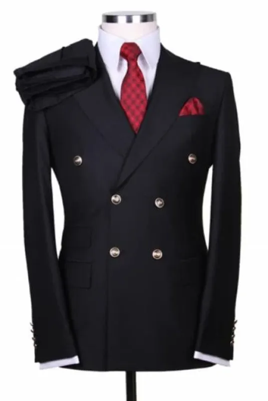 Slim Fitted Cut Mens Double Breasted Blazer - Black Double Breasted Sport Coat sold by Alberto Nardoni