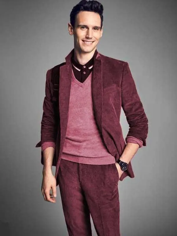 Men's Burgundy ~ Wine ~Maroon Suit 2 Buttons Style CORDUROY SUIT ( Blazer Sportcoat + Slacks) Burgundy Suit sold by Alberto Nardoni