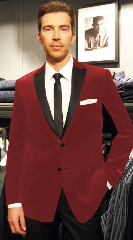 Velvet Velour Formal Sport Coat Two Tone Trimming Notch Collar Black and Burgundy ~ Maroon Suit ~ Wine Color Men's blazer Burgundy Tuxedo sold by Alberto Nardoni