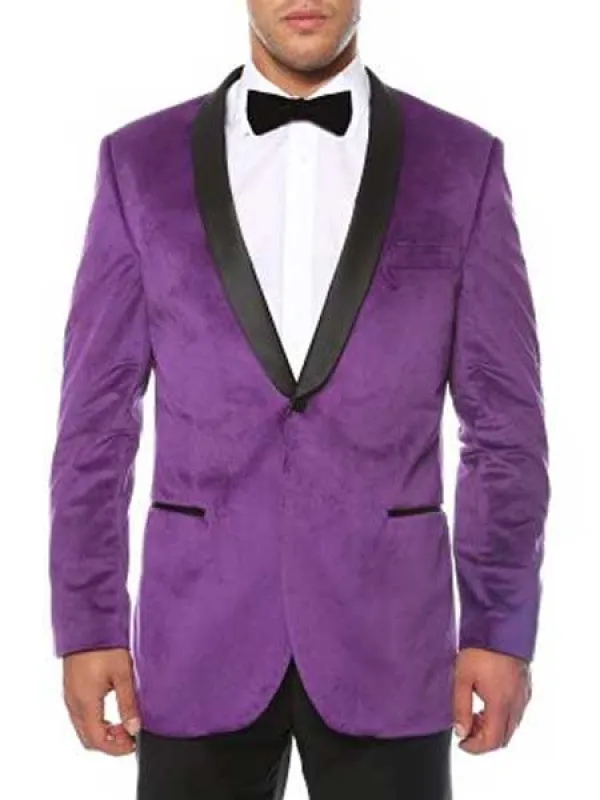 Purple Men's 1 Button Shawl Lapel Black Velvet Sheen Two Toned With Black Lapel Side Vented Slim Fit sold by Alberto Nardoni