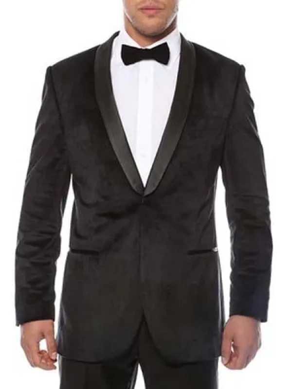 Men's 1 Button Shawl Lapel Black Velvet Sheen Two Toned With Black Lapel Side Vented Black sold by Alberto Nardoni