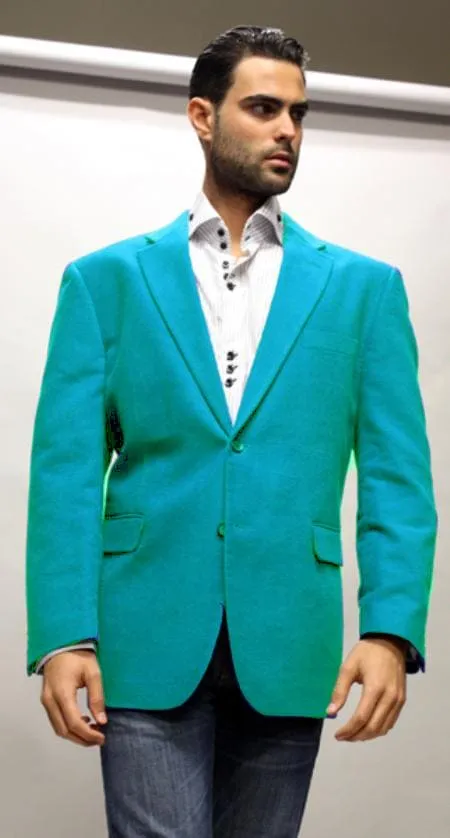 Velvet Blazer - Mens Velvet Jacket Cheap Priced Online turquoise ~ Light Blue Stage Party Fabric Sport Coat sold by Alberto Nardoni