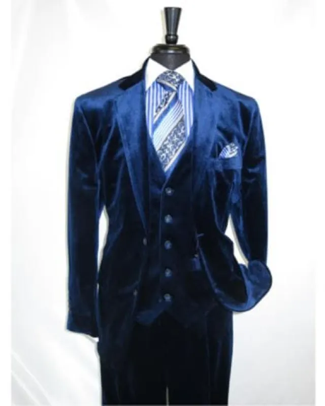 Men's Dark Navy velour Men's blazer Jacket 2 Button Velvet Fabric 3 Piece Vested  Side Vent Suit sold by Alberto Nardoni