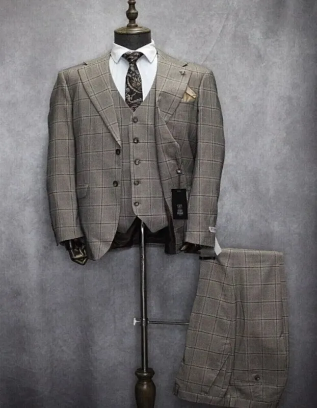 Mens Two Button Notch Lapel Plaid Pattern Suit Tan ~ Brown sold by Alberto Nardoni
