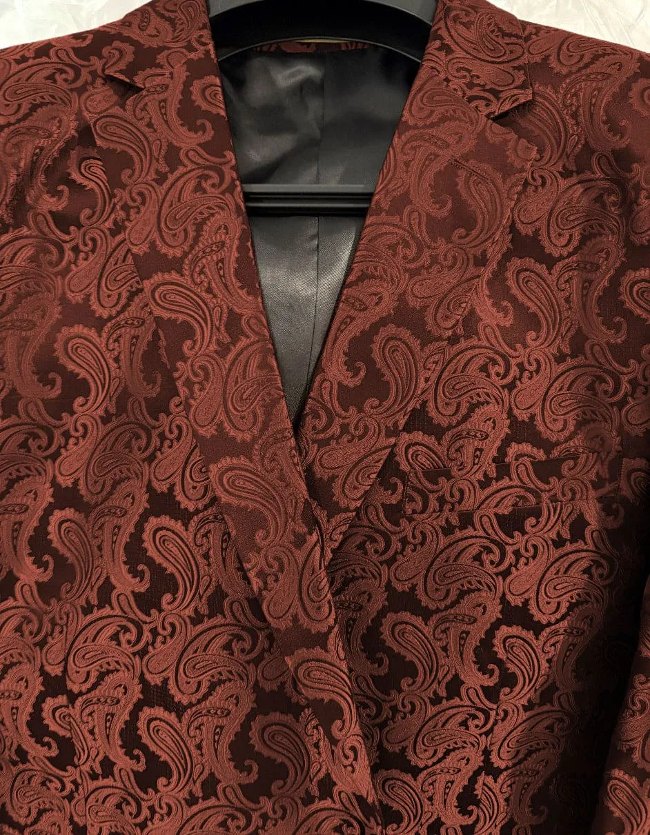 Mens Paisley Blazer - Floral Pattern Rust Copper Color and Black Mix - Light Brown Color Tuxedo Dinner Jacket sold by Alberto Nardoni product image thumbnail 2