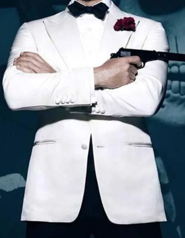 Men's James Bond Outfit Spectre 1 Button White Tuxedo Blazer sold by Alberto Nardoni