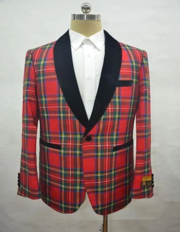 Big and Tall Holiday Jackets - Christmas Tartan Plaid Sport Jacket For Big Man in Color Red Tartan Scottish Pattern made by Alberto Nardoni
