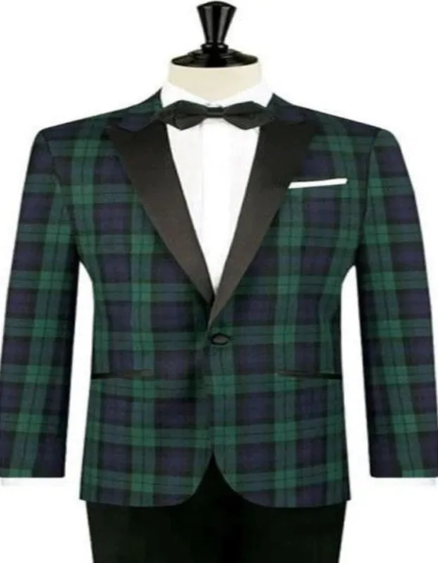 Big and Tall Holiday Jackets - Christmas Tartan Plaid Sport Jacket For Big Man in Color Green and Blue Tartan Scottish Pattern sold by Alberto Nardoni