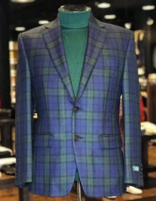 Big and Tall Holiday Jacket - Christmas Tartan Plaid Sport Jacket For Big Man in Color Green and Blue Tartan Scottish Pattern made by Alberto Nardoni