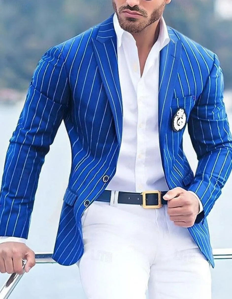 Royal Blue Pinstripe Blazer With White Pants - Suit Party Blazer sold by Alberto Nardoni