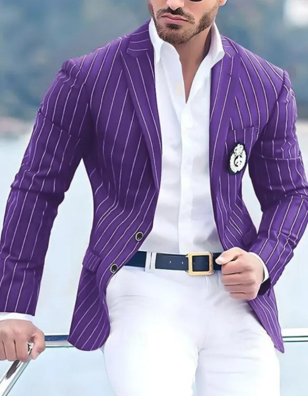 Purple Pinstripe Blazer With White Pants - Suit - Party Blazer sold by Alberto Nardoni